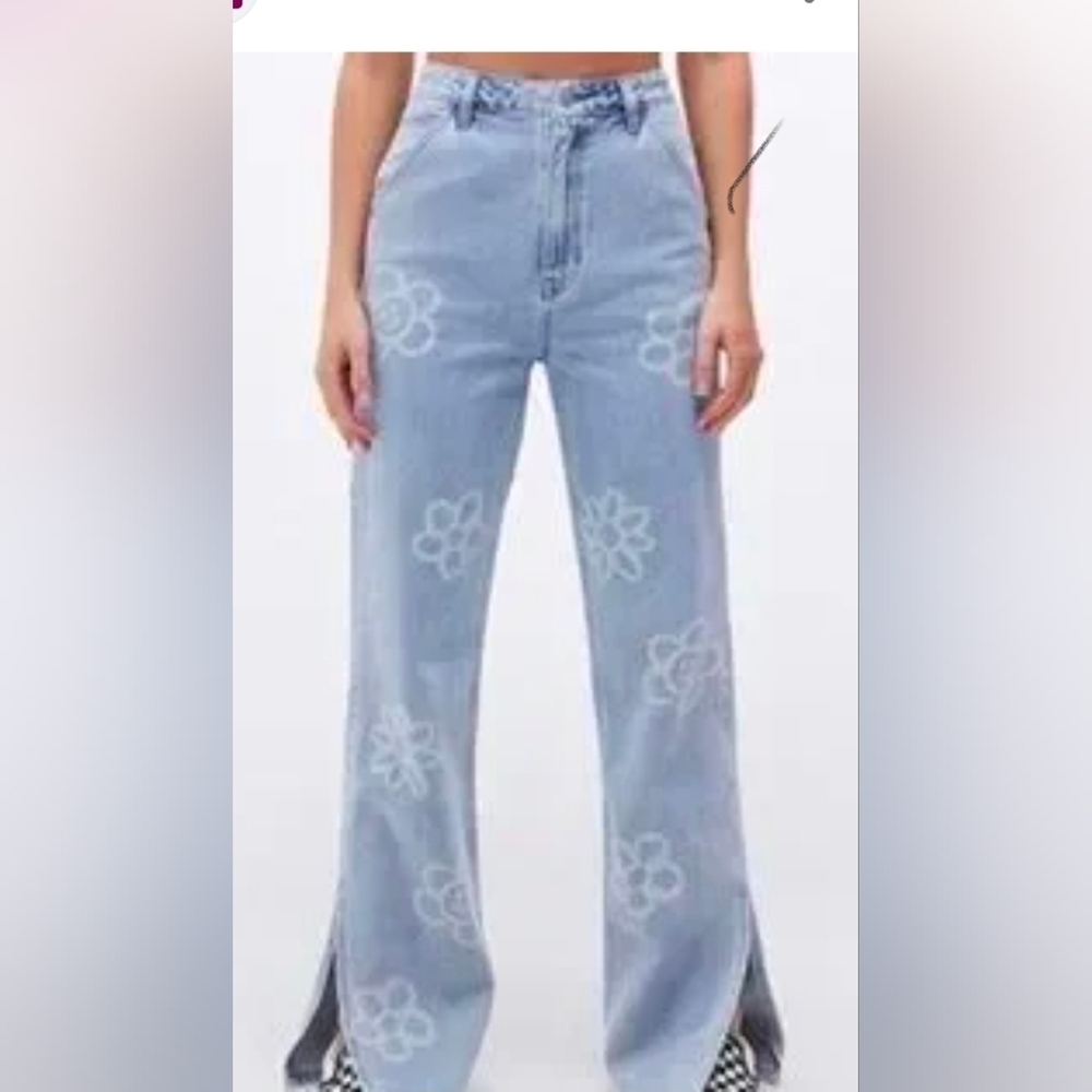 PacSun Light Blue Floral Wide-Leg Jeans